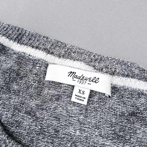 Madewell Varsity Inset Stripe Grey Linen Sweater, Size XS - Picture 8 of 8
